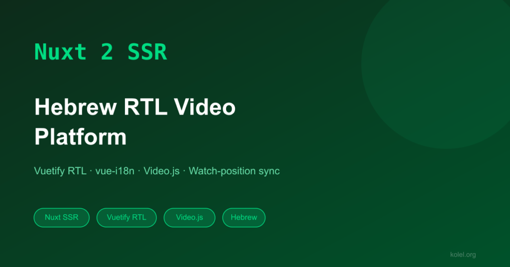 Nuxt SSR Hebrew RTL video platform — kolel.org built with Nuxt 2 and Vuetify cover image